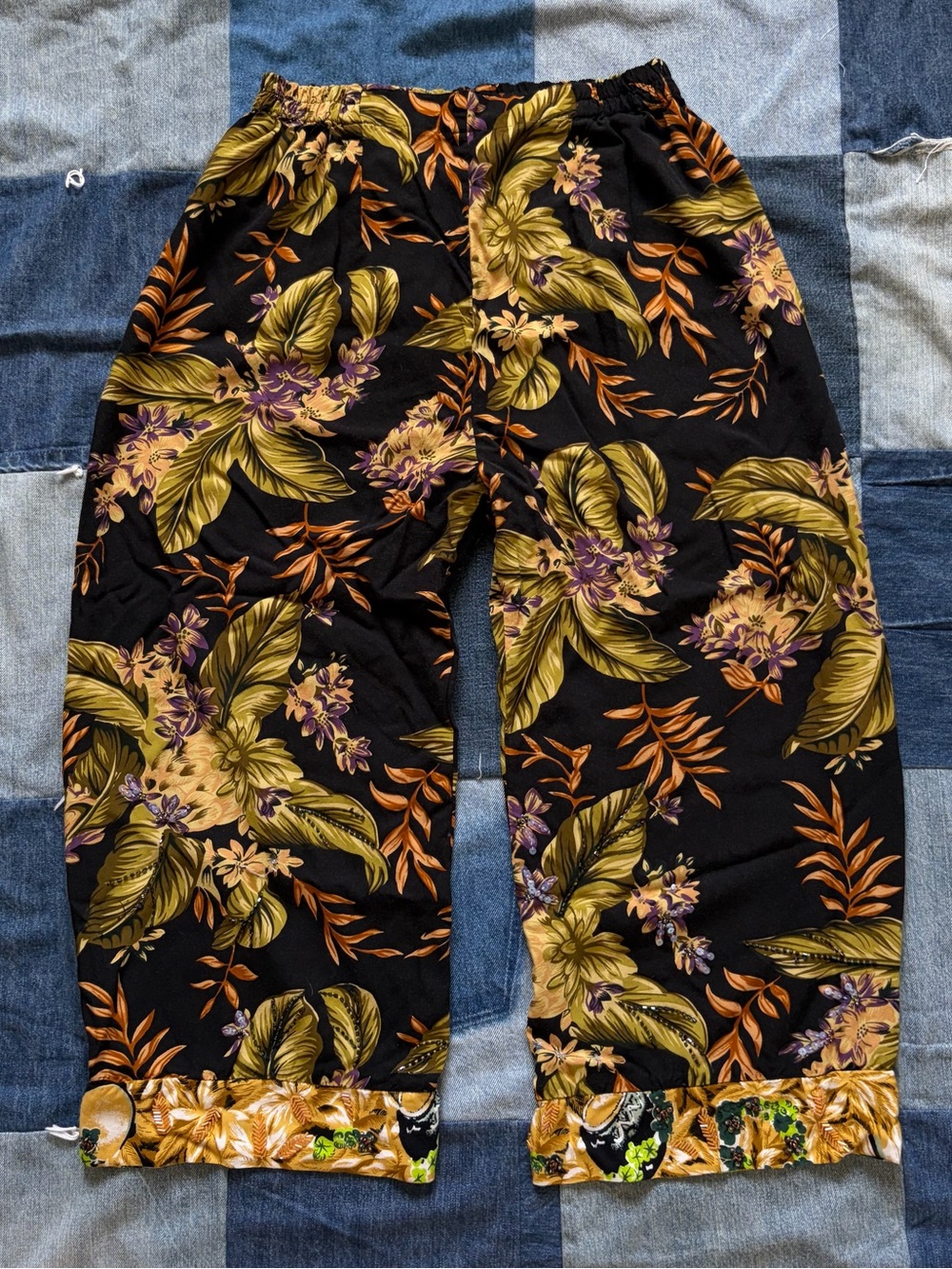 vintage faith beaded sequined floral tropical wide leg capri pants size S